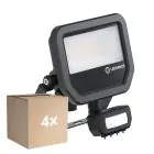 Lot 4x Ledvance Projecteur LED Aluminium Noir 17W 2200lm 100D - 830 Blanc Chaud | IP65 - Détecteur de Mouvement et de Lumière - Symétrique